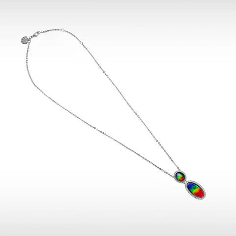 Sterling Silver Serene Ammolite and White Topaz Oval Halo Pendant
