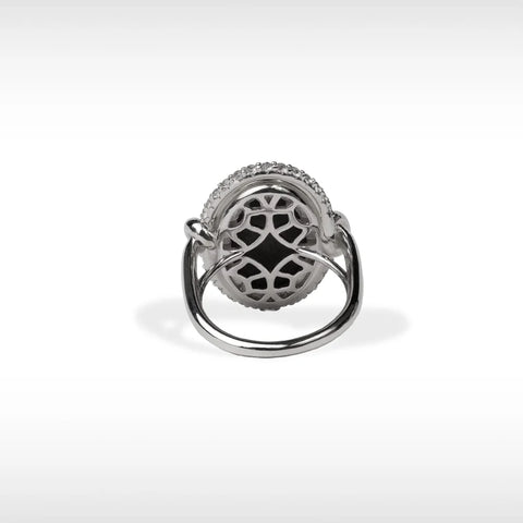Sterling Silver Oval Ammolite and White Topaz Halo Ring