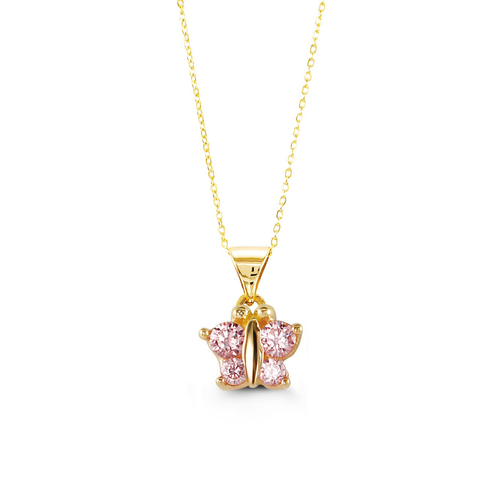 10kt Yellow Gold Pink Cubic Zirconia Butterfly Pendant