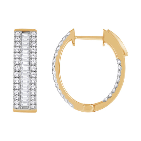 10kt Yellow Gold 1.65cttw Round/Baguette Cut Diamond Hoop Earrings