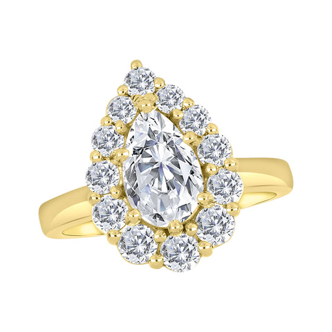 14kt Yellow Gold 2.50cttw Lab-Grown Pear Diamond Halo Engagement Ring