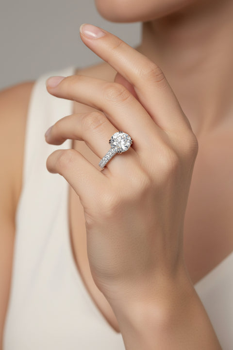 14kt White Gold 6.35cttw Lab-Grown Round Diamond Engagement Ring