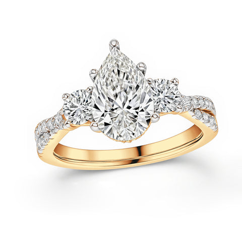 14kt Two-Tone 3.25cttw Lab-Grown Pear and Round Diamond Engagement Ring