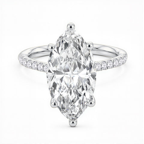 14kt White Gold 5.40cttw Lab-Grown Marquise Diamond Secret Halo Engagement Ring