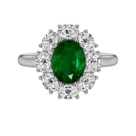 10kt White Gold Lab-Grown Oval Emerald and Diamond Ring