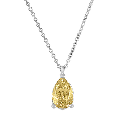 10kt White Gold 0.80cttw Pear Shaped Yellow Lab-Grown Diamond Pendant