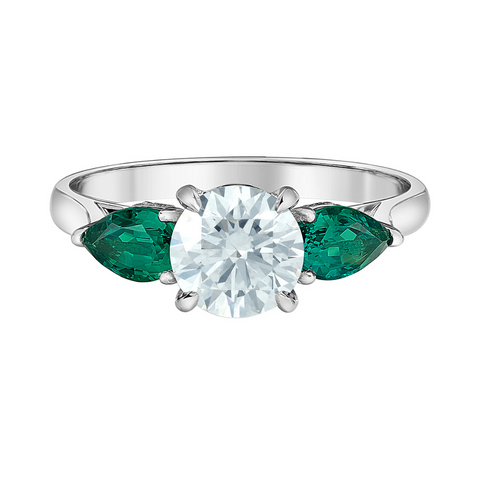 14kt White Gold 1.39cttw Lab-Created Diamonds and Emeralds Three-Across Ring