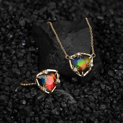 14kt Yellow Gold Starlight Trillion Ammolite Pendant with Diamonds