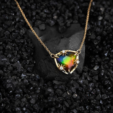 14kt Yellow Gold Starlight Trillion Ammolite Pendant with Diamonds
