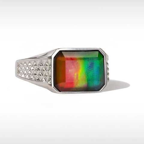 Sterling Silver Lunar Ammolite Mens Ring