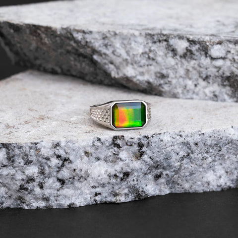 Sterling Silver Lunar Ammolite Mens Ring