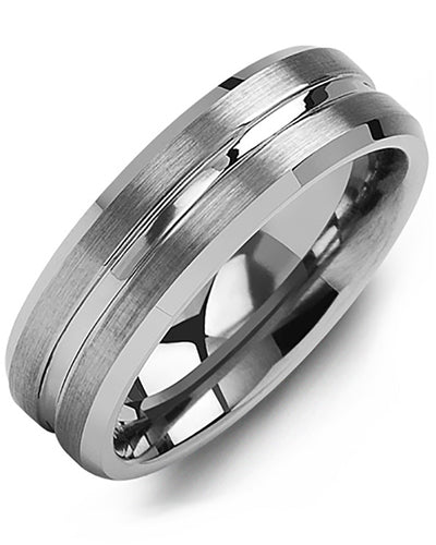 Men's Brushed Grooved Center Tungsten Wedding Ring