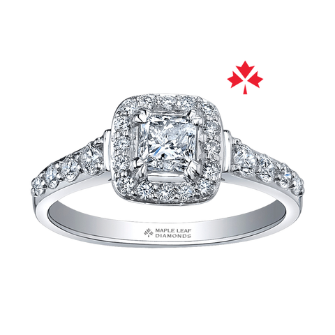 14kt White Gold 0.83cttw Princess Cut Halo Engagement Ring