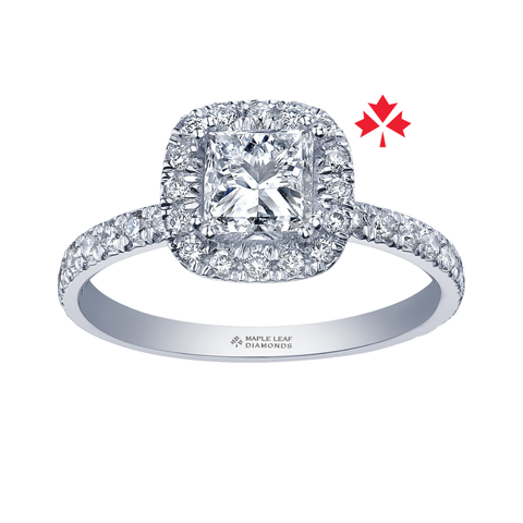 14kt White Gold 0.73cttw Princess Cut Canadian Diamond Halo Engagement Ring