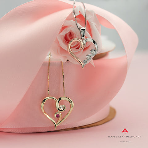 10kt Yellow Gold Heart Pendant Canadian Diamond and Ruby