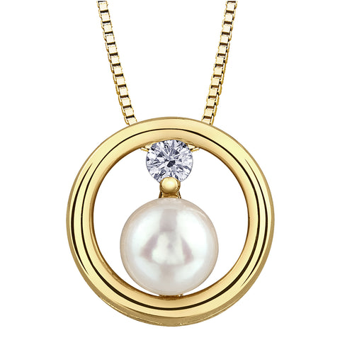 10kt Yellow Gold Canadian Diamond and Pearl Pendant