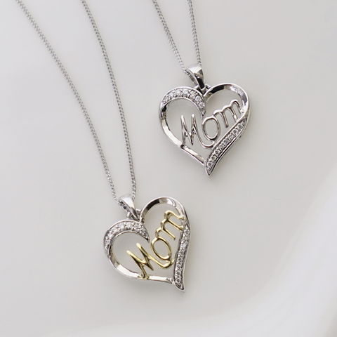 10kt White Gold "Mom" Diamond Pendant