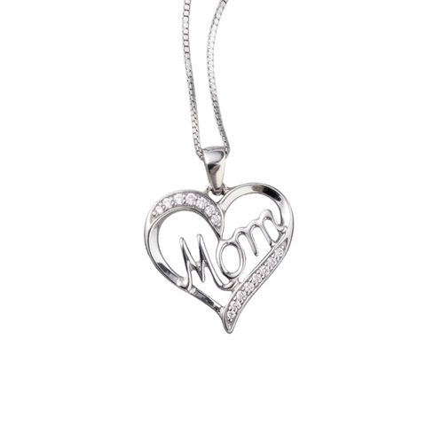10kt White Gold "Mom" Diamond Pendant