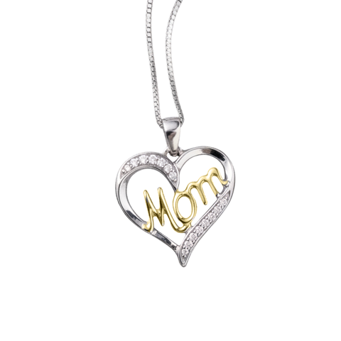10kt White and Yellow Gold "Mom" Diamond Pendant