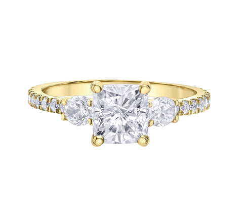 14kt Yellow Gold 2.26cttw Cushion Cut Canadian Diamond Three Across Ring