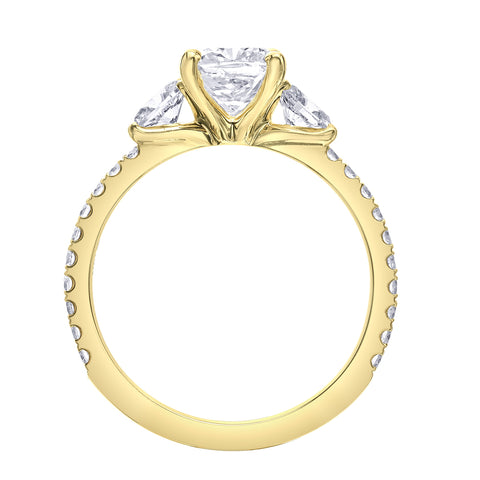 14kt Yellow Gold 2.26cttw Cushion Cut Canadian Diamond Three Across Ring