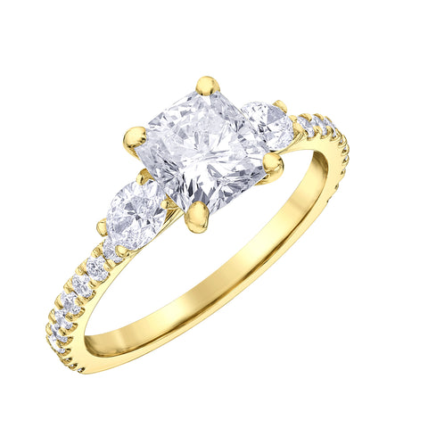 14kt Yellow Gold 2.26cttw Cushion Cut Canadian Diamond Three Across Ring
