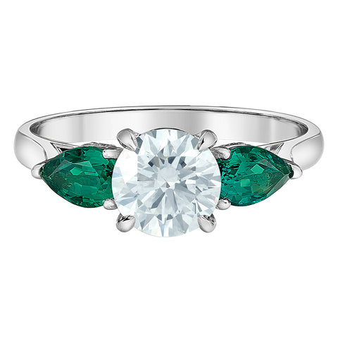 14kt White Gold 1.39cttw Lab-Created Diamonds and Emeralds Three-Across Ring