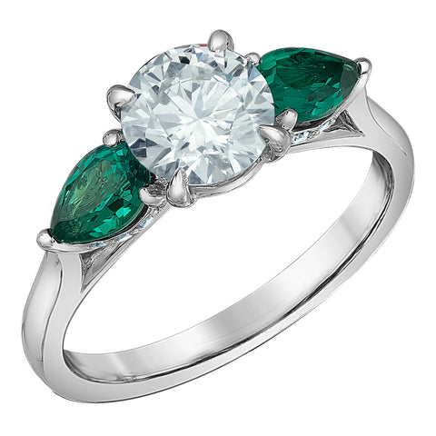 14kt White Gold 1.39cttw Lab-Created Diamonds and Emeralds Three-Across Ring