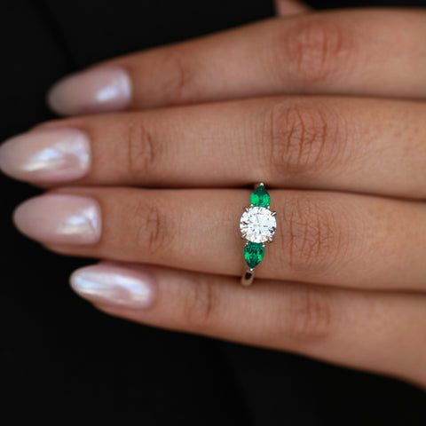 14kt White Gold 1.39cttw Lab-Created Diamonds and Emeralds Three-Across Ring