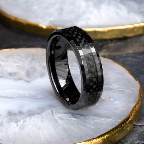 Men's Black Ceramic Carbon Fiber Wedding Band