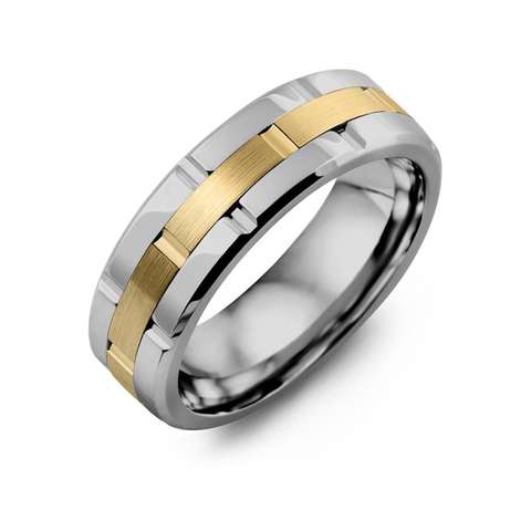 Men's Satin Finish Grooved Cobalt and 10kt Yellow Gold Wedding Band