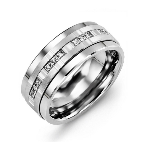 Men's Trio Cobalt and Gold 0.12cttw Diamonds Wedding Band