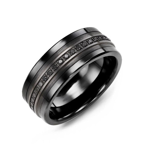 Men's Eternity Black Diamond Ceramic Wedding Ring