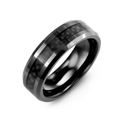 Men's Black Ceramic Carbon Fiber Wedding Band