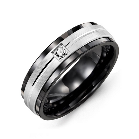 Men's Carved Line Pattern Diamond Wedding Ring