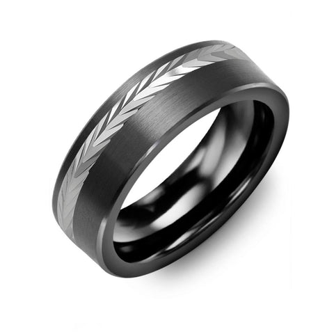 Men's Classic V Pattern Off Center Wedding Band