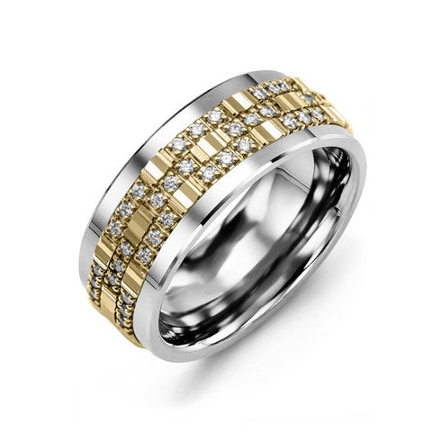 Men's All Trio Diamond Cobalt and 10kt Yellow Gold Wedding Ring
