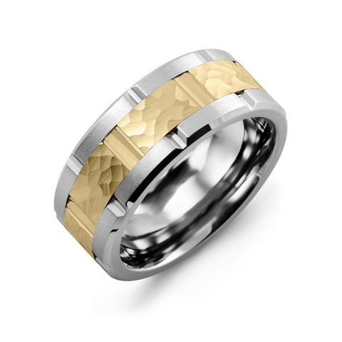 Men's Hammer Grooved Cobalt and 10kt Yellow Gold Wedding Ring