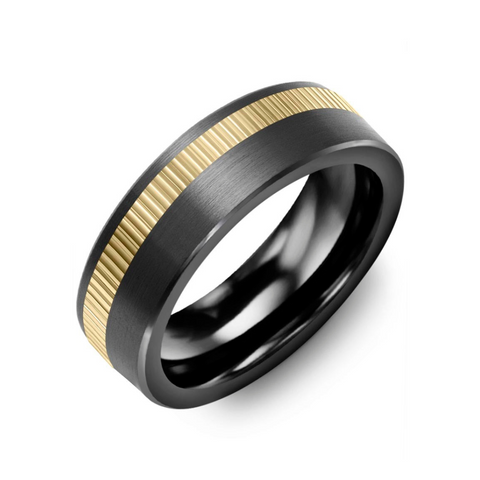 Men's Eternity Diamond Cut Off Center Ceramic and Yellow Gold Wedding Band