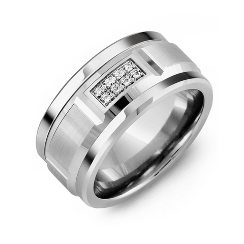 Men's Wide Beveled Diamond Wedding Ring
