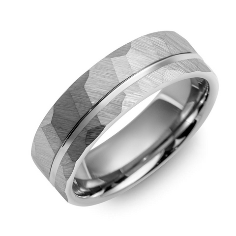 Men's Off Center Hammer Tungsten Wedding Ring