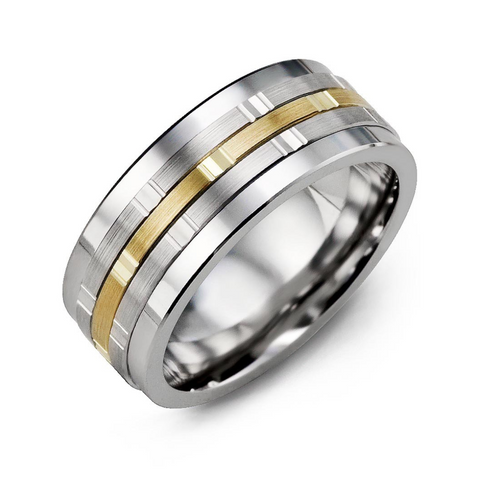 Men's Multi‑Faceted 10kt White Gold and Cobalt Wedding Band