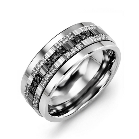Men's Black White Trio 0.42cttw Diamond Wedding Band