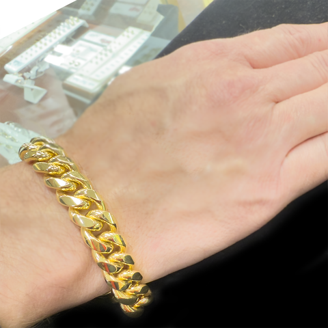 10kt Yellow Gold Solid Miami 8.5-Inch Bracelet