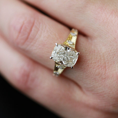 14kt Yellow Gold 3.15cttw Lab-Grown Cushion Diamond Engagement Ring