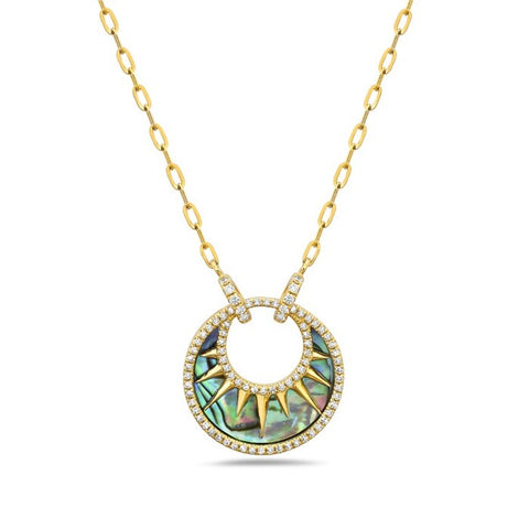 14kt Yellow Gold Diamond and Abalone Pave Pendant