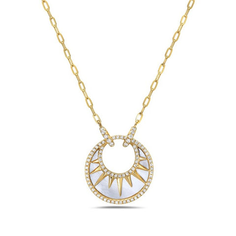 14kt Yellow Gold Diamond and Mother of Pearl Starburst Pendant