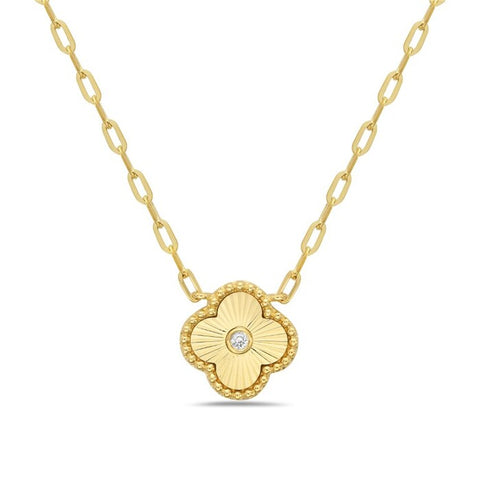 14kt Yellow Gold 0.02cttw Diamond Clover Pendant