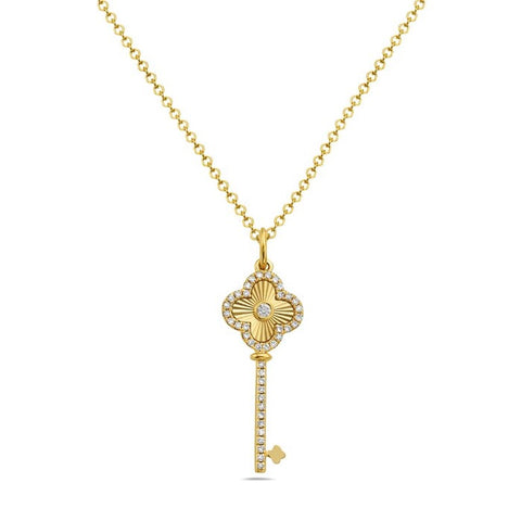 14kt Yellow Gold 0.13cttw Diamond Clover Style Key Pendant