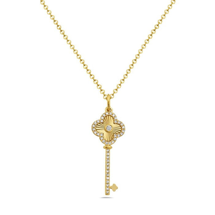 14kt Yellow Gold 0.13cttw Diamond Clover Style Key Pendant ...